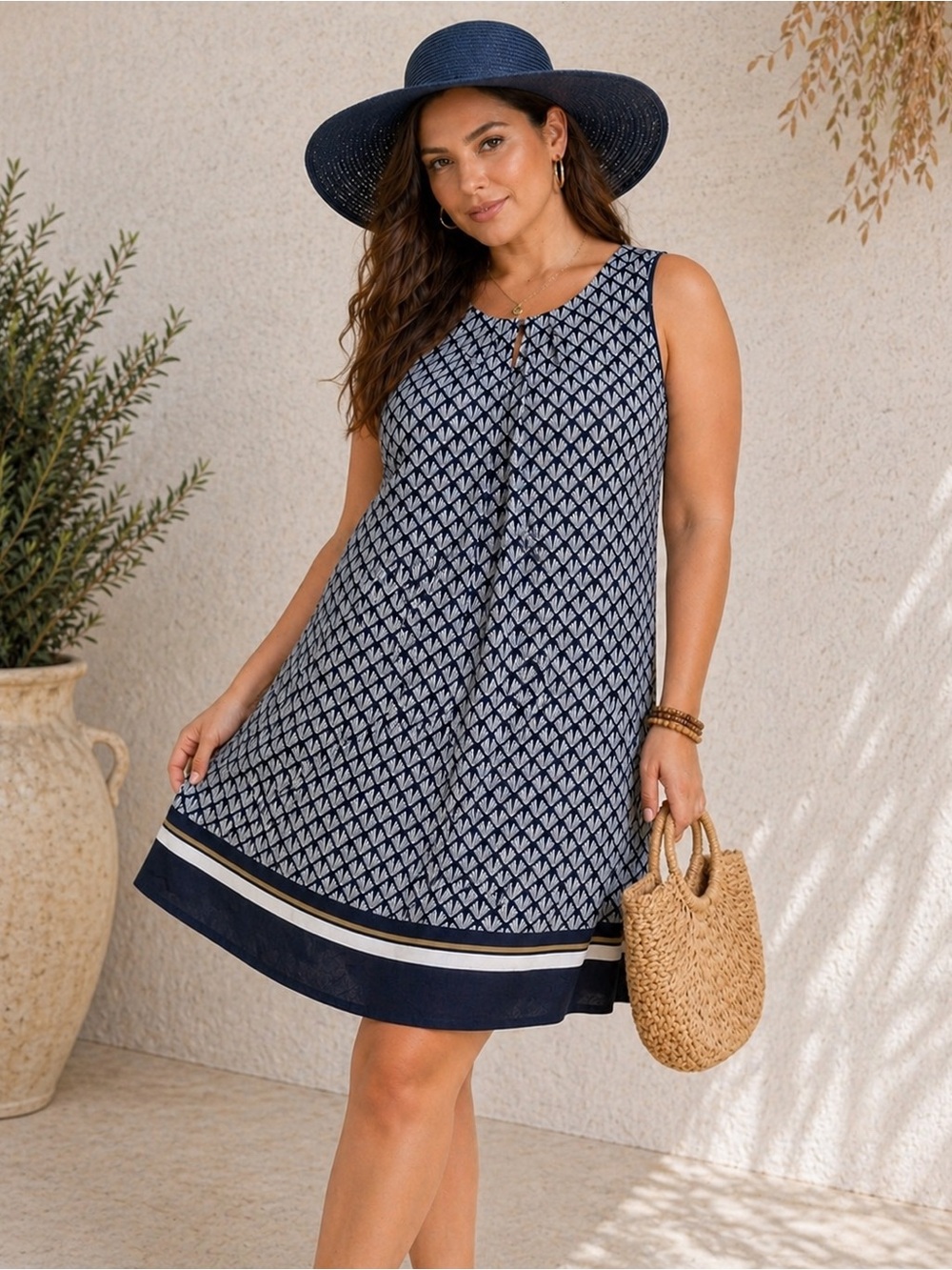 🔥5/$30🔥 H&M Navy and White Geometric Sleeveless Dress | Size 6